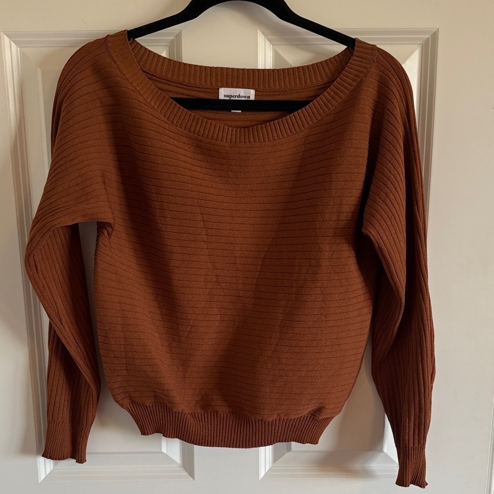 superdown Cocoa Ribbed Crew Neck Cropped Sweater Size XS